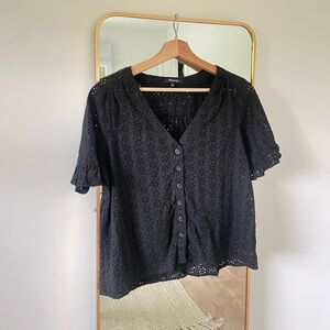 Madewell Eyelet Village Ruffle-Sleeve Shirt - Black - Size Medium